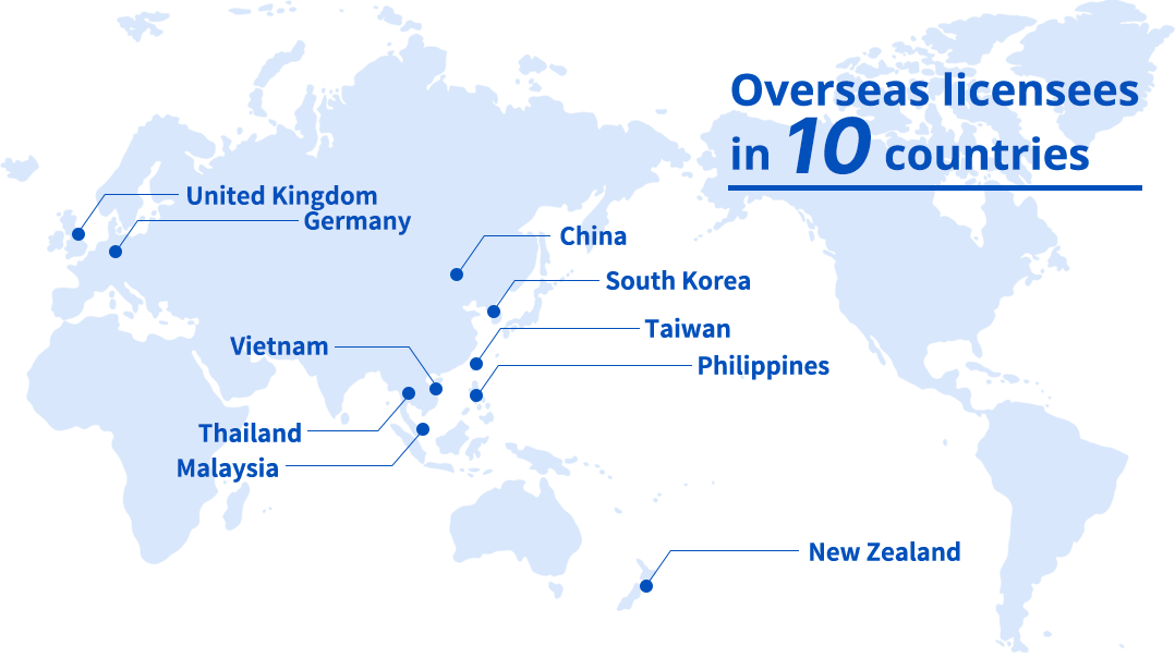 Overseas licensees in 10 countries