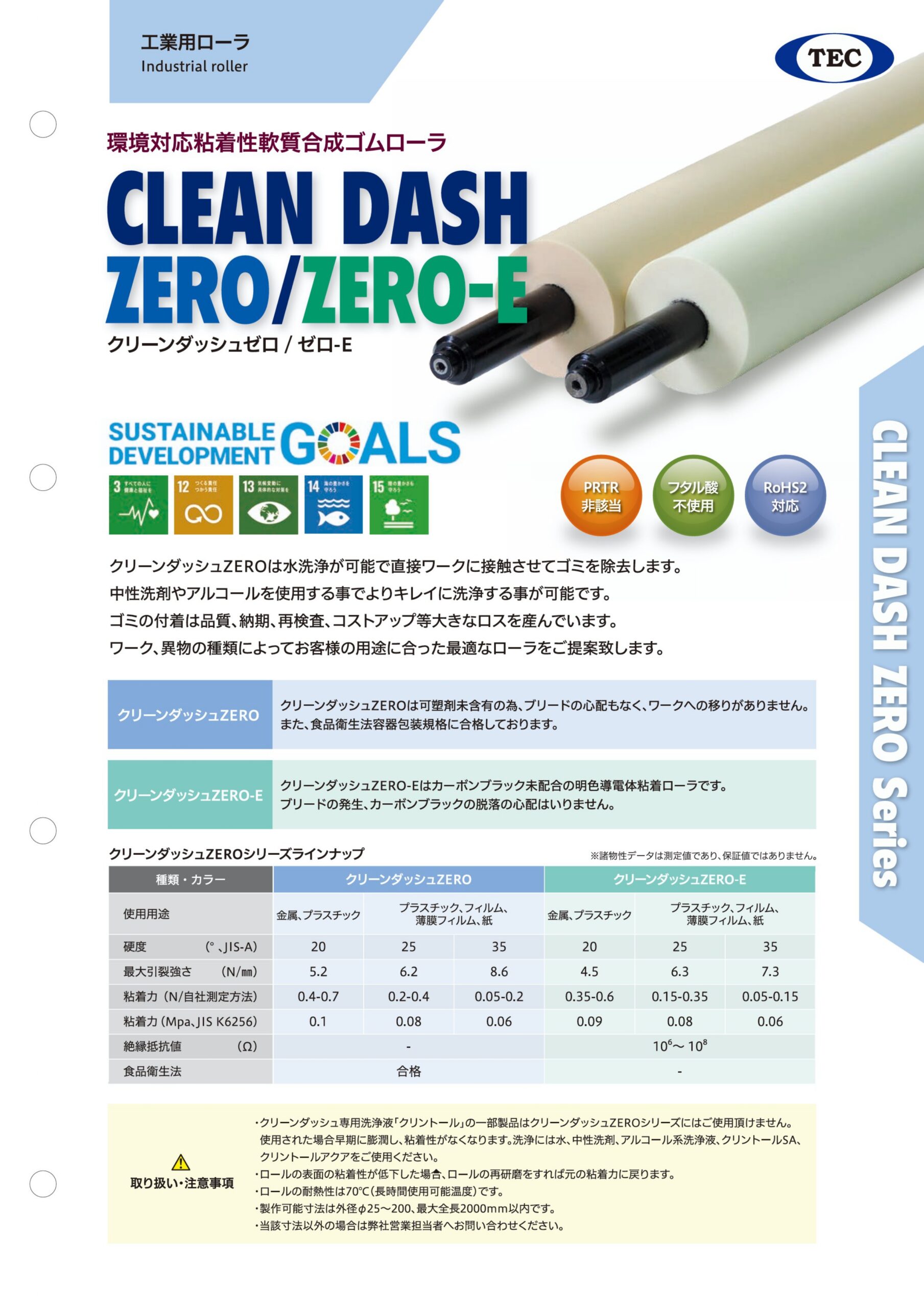 【環境対応型ゴミ取りローラ】クリーンダッシュZEROシリーズ各種 環境対応型ゴミ取りローラ